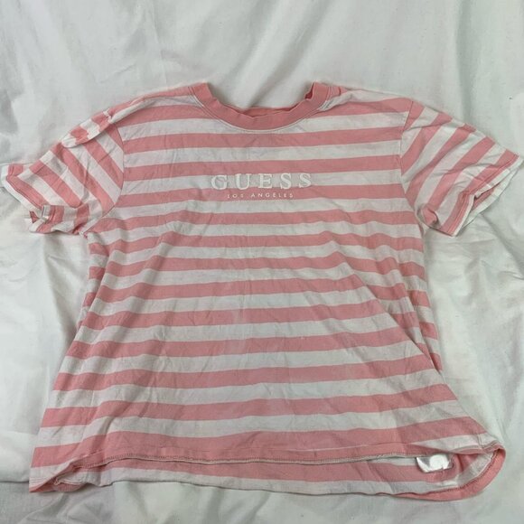 GUESS Los Angeles Men’s Medium Pink Striped Shirt. Nice GUESS puff print - Picture 1 of 3